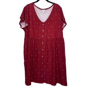 Lularoe Heidi XL Casual Babydoll Dress Red Short Sleeve Button Down